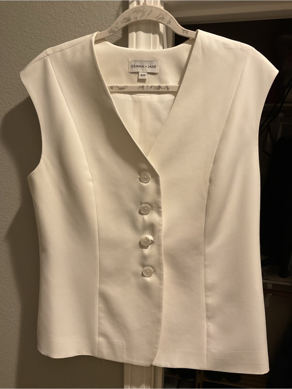 Gemma + Jane Sleeveless White V Neck Button-Front Vest Top